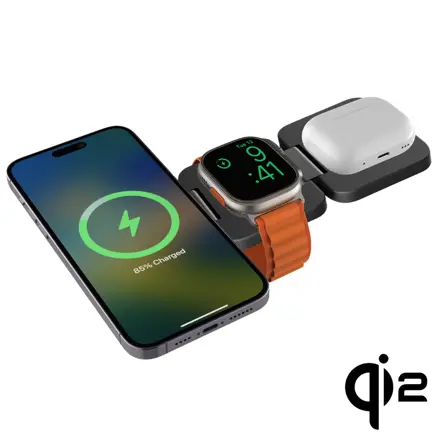 Cubenest Qi2 Składana magnetyczna bezprzewodowa ładowarka 3w1 EQ310 szara
