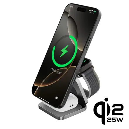 Cubenest Qi2 Składana magnetyczna bezprzewodowa ładowarka 3w1 SQ312 Pro czarna