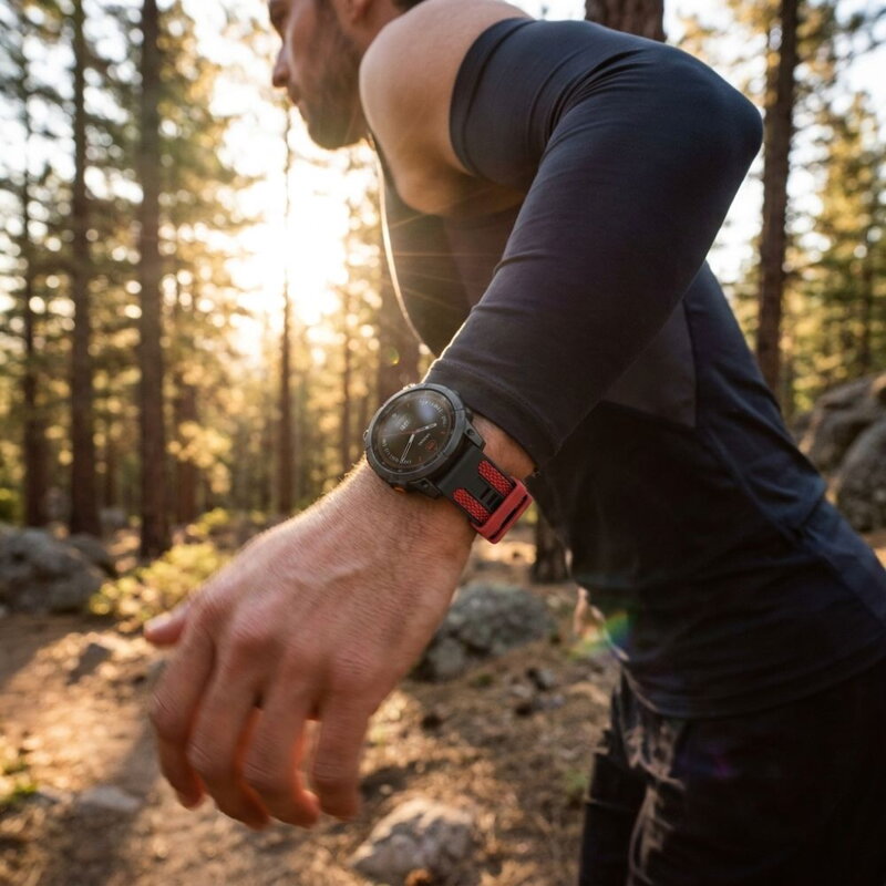 Prémiowy sportowy pasek do Garmin Watch QuickFit 22 mm czarno-czerwony