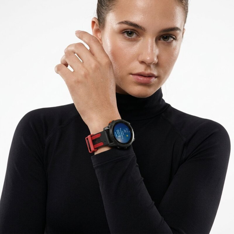 Prémiowy sportowy pasek do Garmin Watch QuickFit 22 mm czarno-czerwony