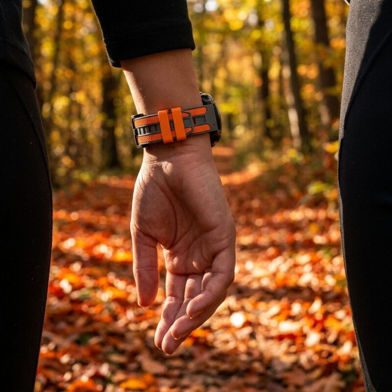 Prémiowy sportowy pasek do Garmin Watch QuickFit 22 mm szaro-pomarańczowy