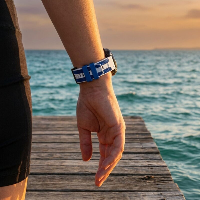 Prémiowy sportowy pasek do Garmin Watch QuickFit 22 mm biało-niebieski