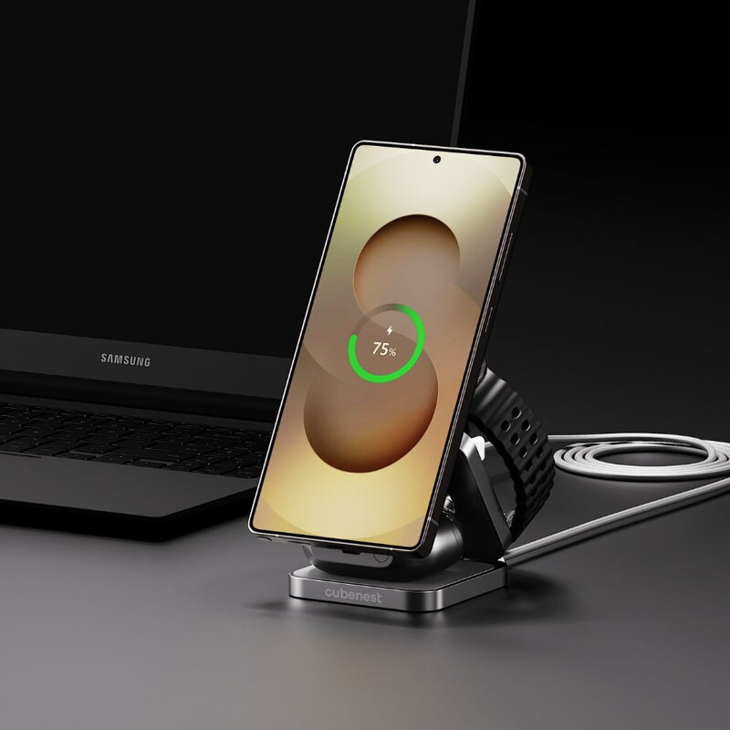 Cubenest Qi2.Składana magnetyczna bezprzewodowa ładowarka 3w1 SQS312 Pro Samsung Watch