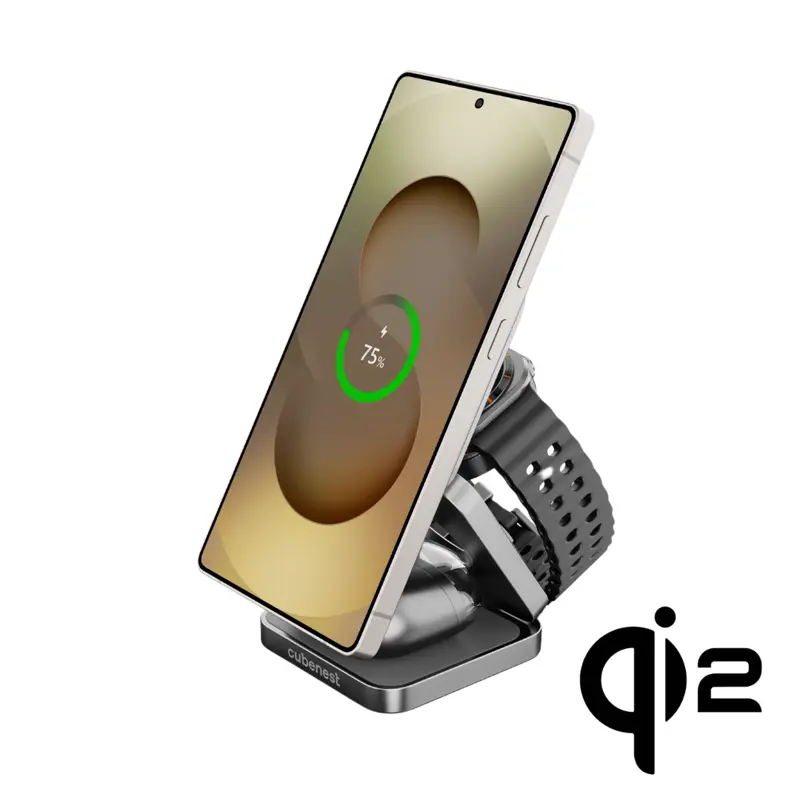 Cubenest Qi2.Składana magnetyczna bezprzewodowa ładowarka 3w1 SQS312 Pro Samsung Watch