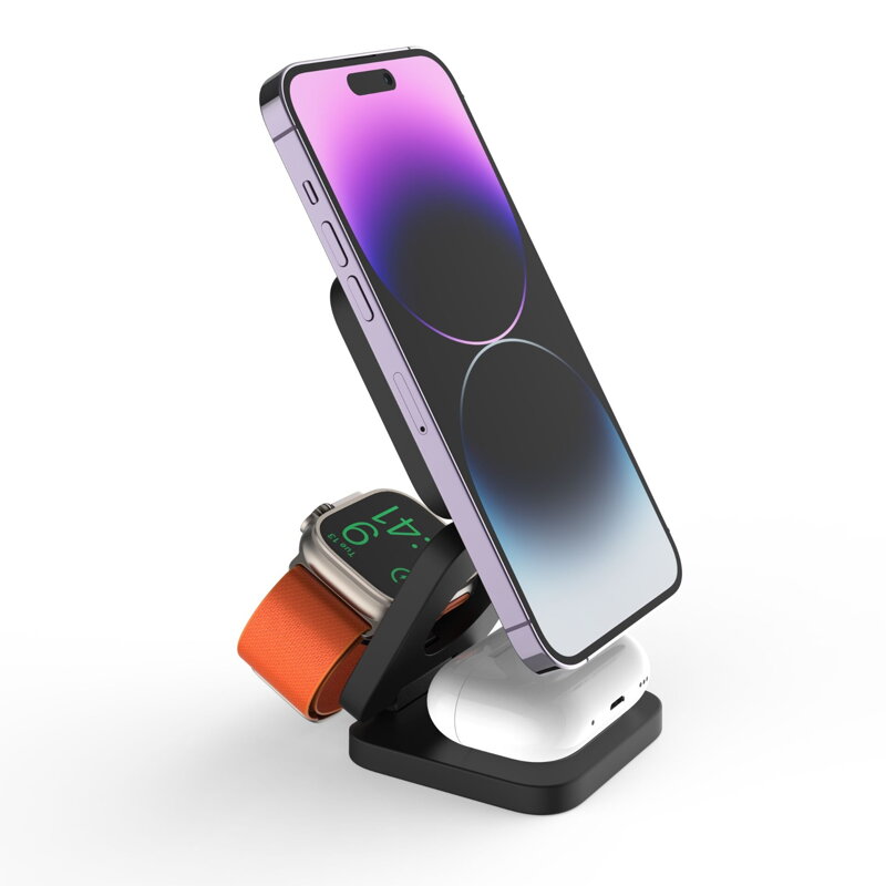 Cubenest Składana magnetyczna bezprzewodowa ładowarka 3w1 E310 szara