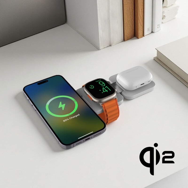 Cubenest Qi2 Składana magnetyczna bezprzewodowa ładowarka 3w1 EQ310 biała