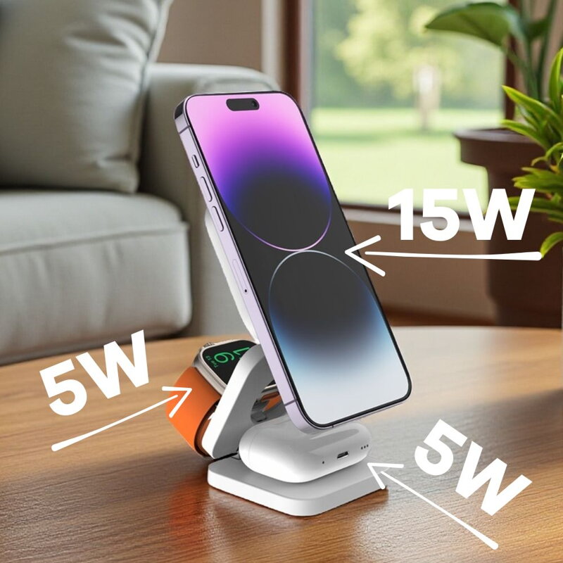 Cubenest Qi2 Składana magnetyczna bezprzewodowa ładowarka 3w1 EQ310 biała