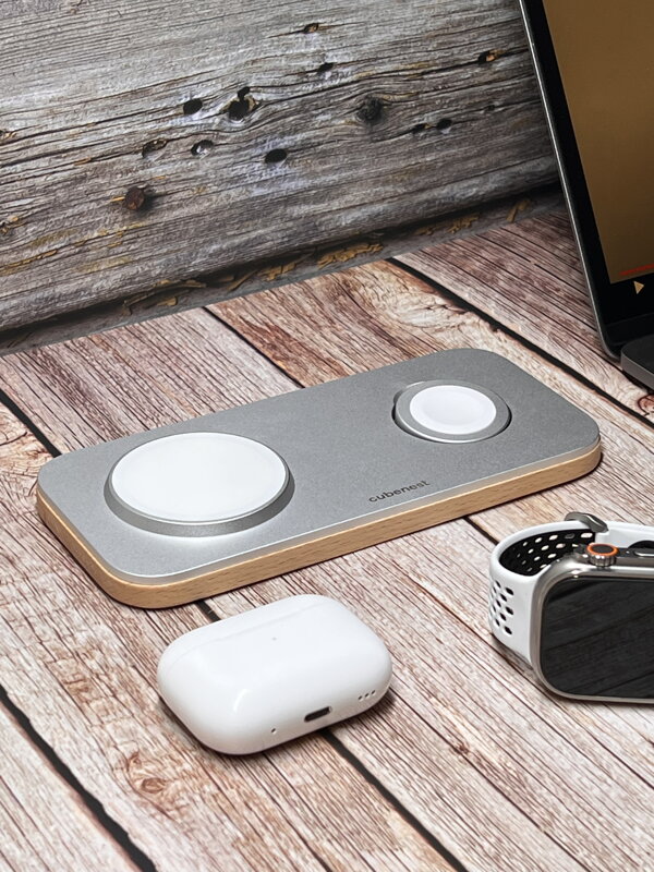 Cubenest Magnetyczna bezprzewodowa ładowarka 2w1 K200 srebra