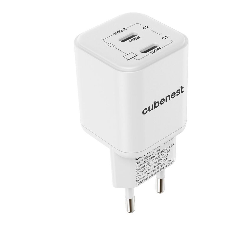 Cubenest PD GaN Nano Adapter 2xUSB-C 100W N2D100
