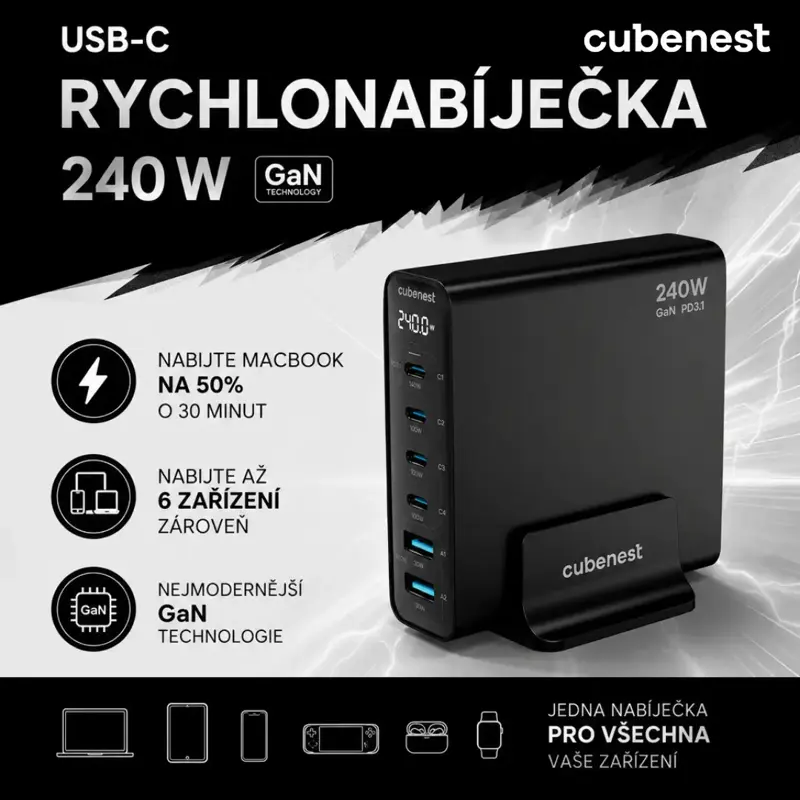 Cubenest Ładowarka sieciowa GaN 240W S6D0