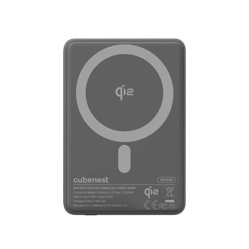 Cubenest Qi2 Magnetyczny bezprzewodowy powerbank SlimDual 5000 mAh SQ1B3D czarny