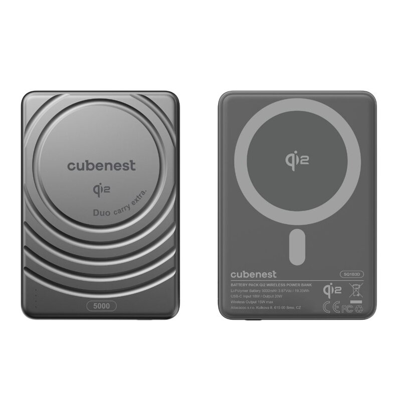 Cubenest Qi2 Magnetyczny bezprzewodowy powerbank SlimDual 5000 mAh SQ1B3D czarny