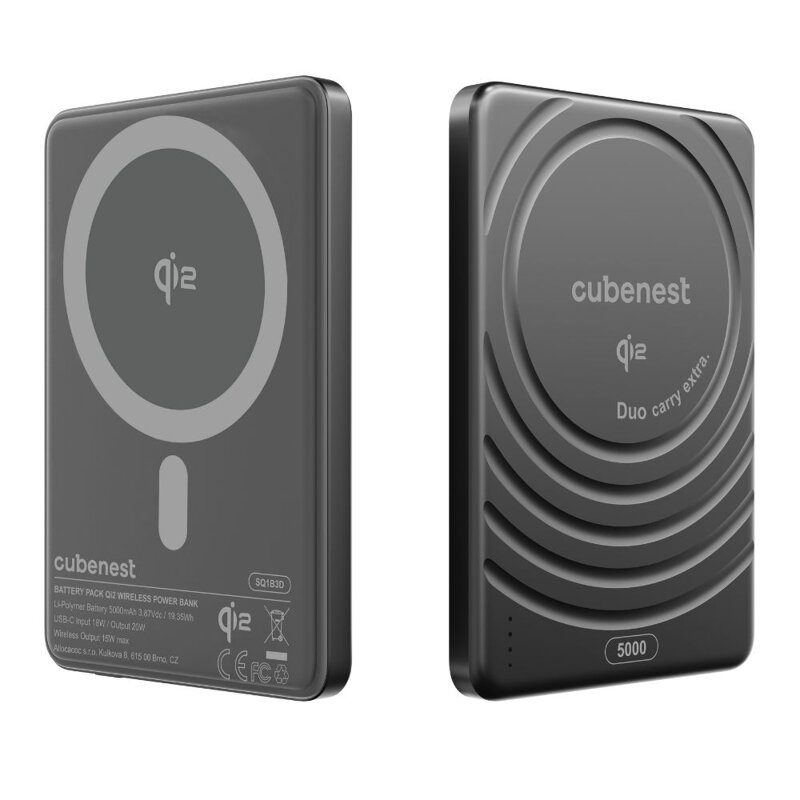 Cubenest Qi2 Magnetyczny bezprzewodowy powerbank SlimDual 5000 mAh SQ1B3D czarny