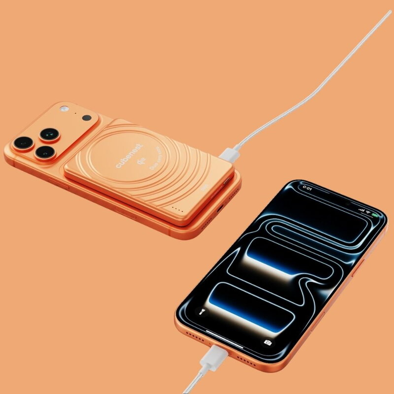 Cubenest Qi2 Magnetyczny bezprzewodowy powerbank SlimDual 5000 mAh SQ1B3D pomarańczowy