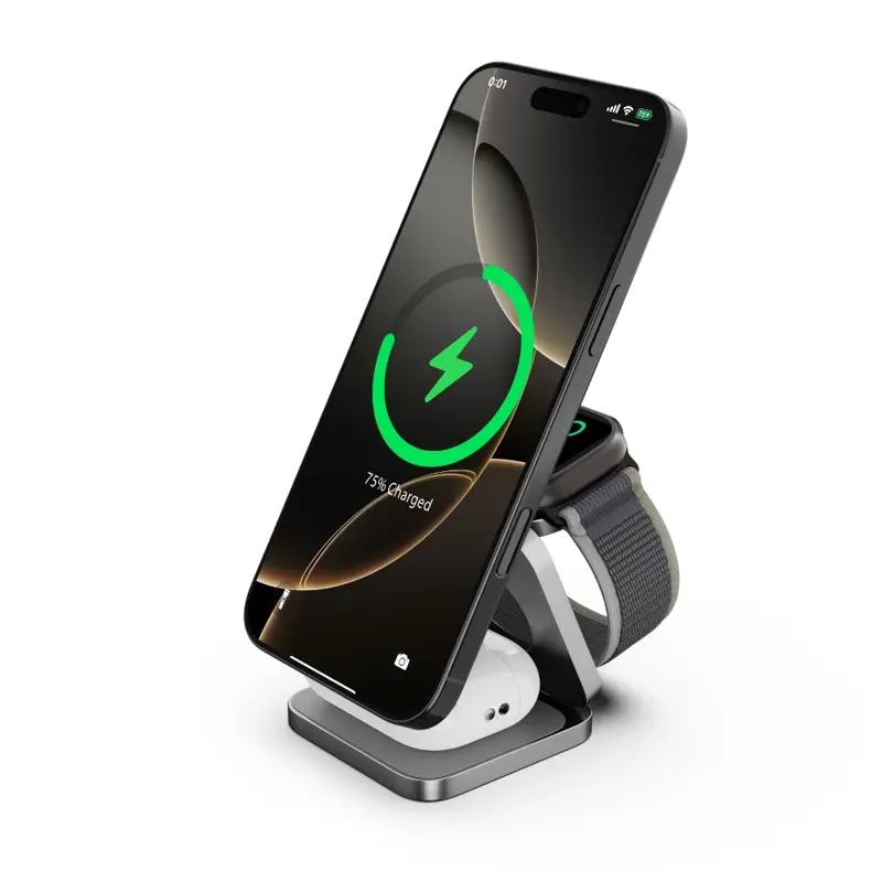 Cubenest Qi2.2 Składana magnetyczna bezprzewodowa ładowarka 3w1 SQ312 Ultra szara