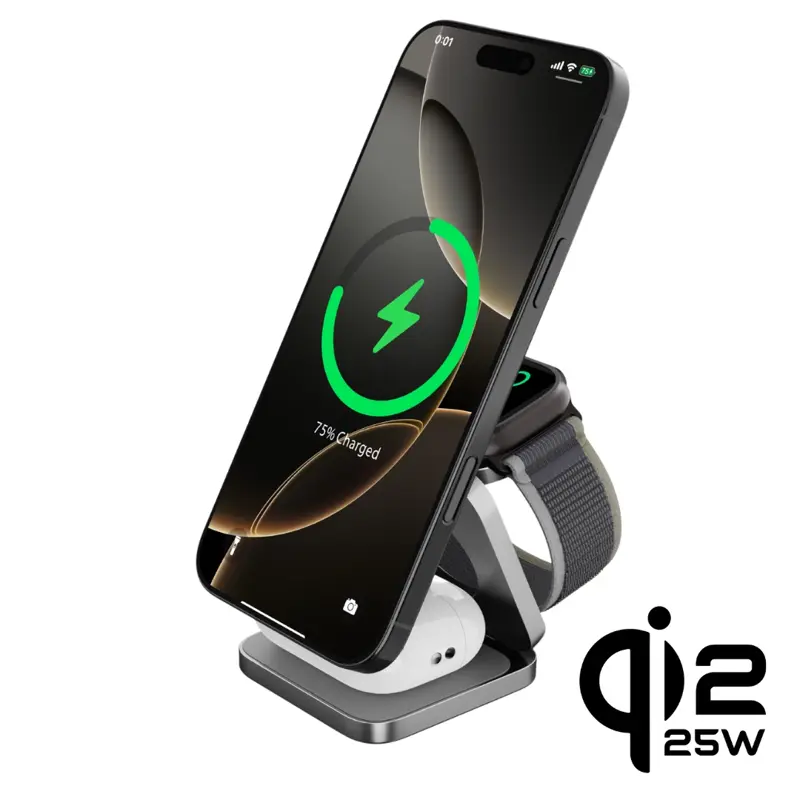 Cubenest Qi2 Składana magnetyczna bezprzewodowa ładowarka 3w1 SQ312 Pro czarna