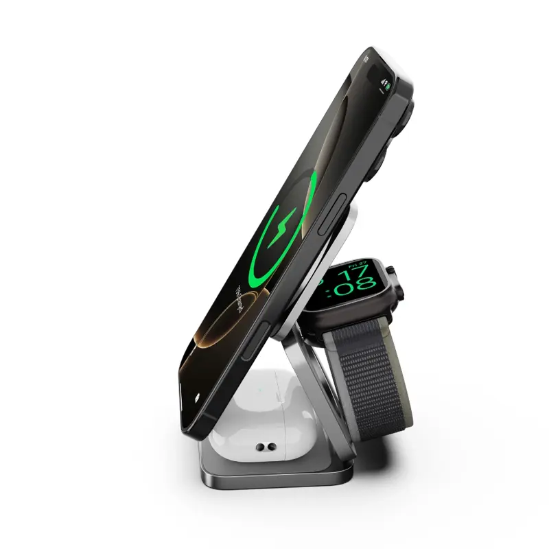 Cubenest Qi2.2 Składana magnetyczna bezprzewodowa ładowarka 3w1 SQ312 Ultra szara