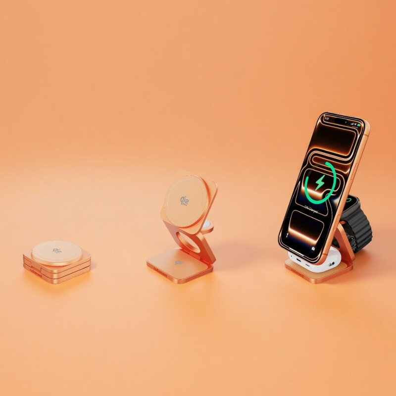 Cubenest Qi2.2 Składana magnetyczna bezprzewodowa ładowarka 3w1 SQ312 Ultra pomarańczowa