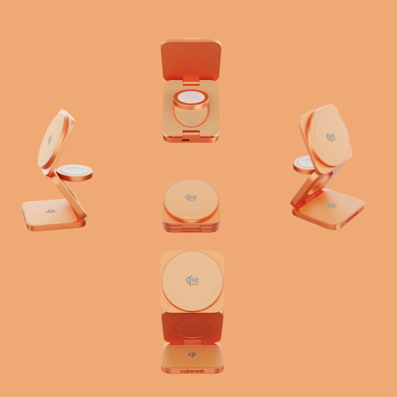 Cubenest Qi2.2 Składana magnetyczna bezprzewodowa ładowarka 3w1 SQ312 Ultra pomarańczowa