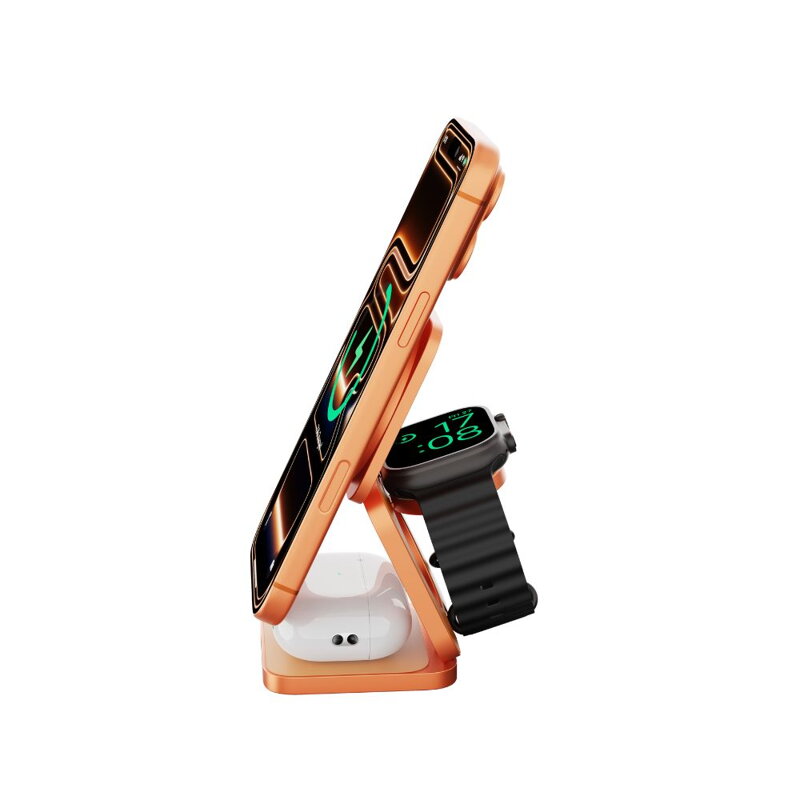 Cubenest Qi2.2 Składana magnetyczna bezprzewodowa ładowarka 3w1 SQ312 Ultra pomarańczowa