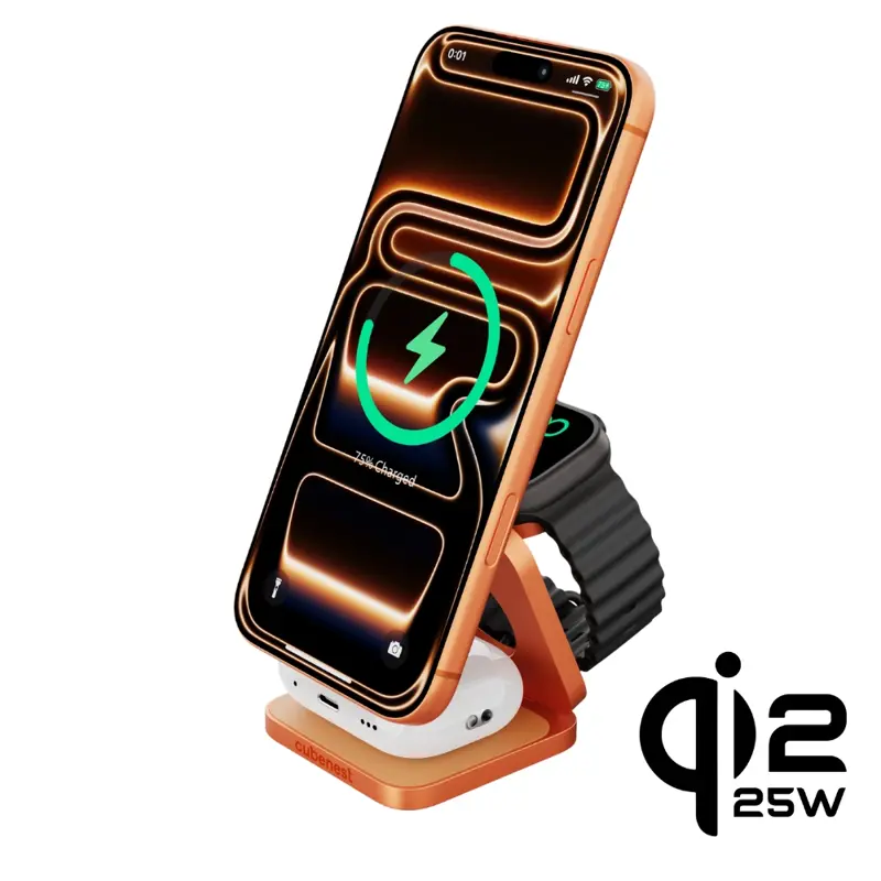 Cubenest Qi2.2 Składana magnetyczna bezprzewodowa ładowarka 3w1 SQ312 Ultra pomarańczowa Cubenest Qi2.2 Składana magnetyczna bezprzewodowa ładowarka 3w1 SQ312 Ultra pomarańczowa