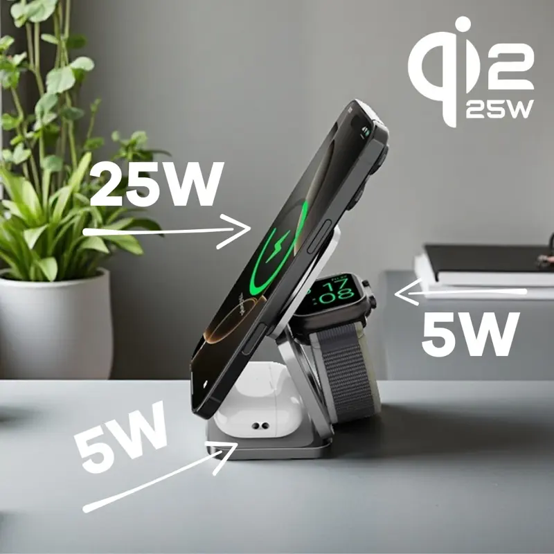 Cubenest Qi2.2 Składana magnetyczna bezprzewodowa ładowarka 3w1 SQ312 Ultra szara