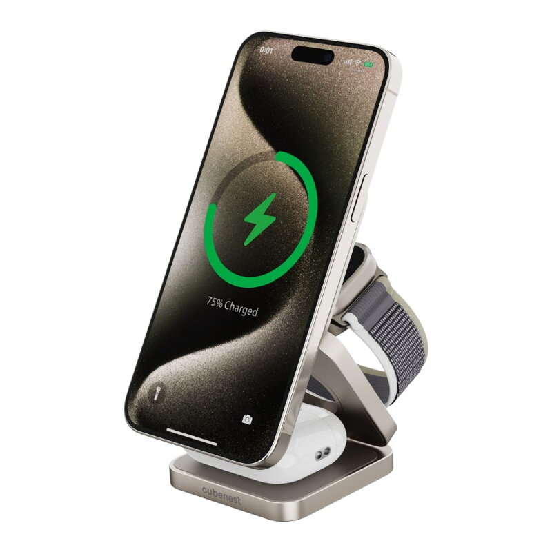 Cubenest Qi2.2 Składana magnetyczna bezprzewodowa ładowarka 3w1 SQ312 Pro tytan