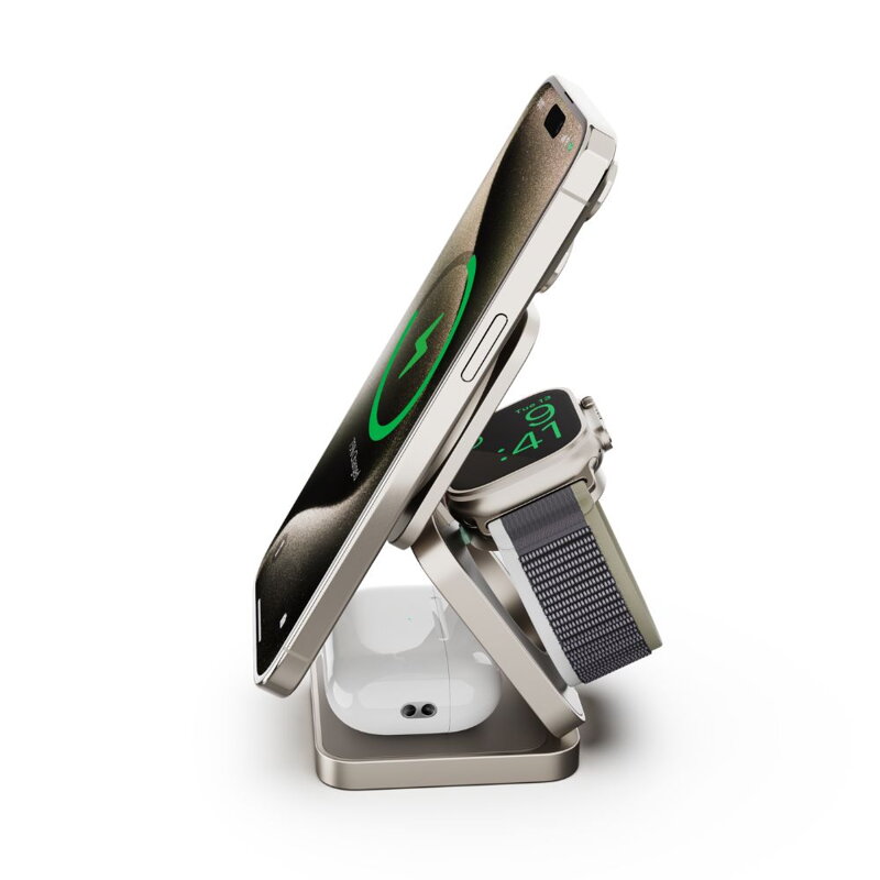 Cubenest Qi2.2 Składana magnetyczna bezprzewodowa ładowarka 3w1 SQ312 Pro tytan