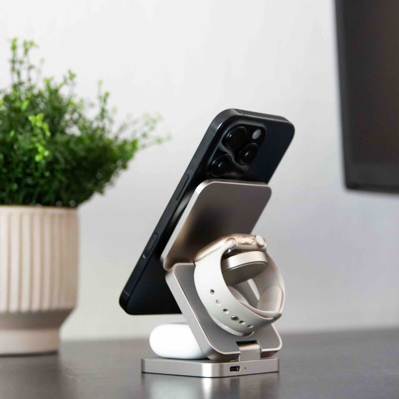 Cubenest Qi2.2 Składana magnetyczna bezprzewodowa ładowarka 3w1 SQ312 Pro tytan