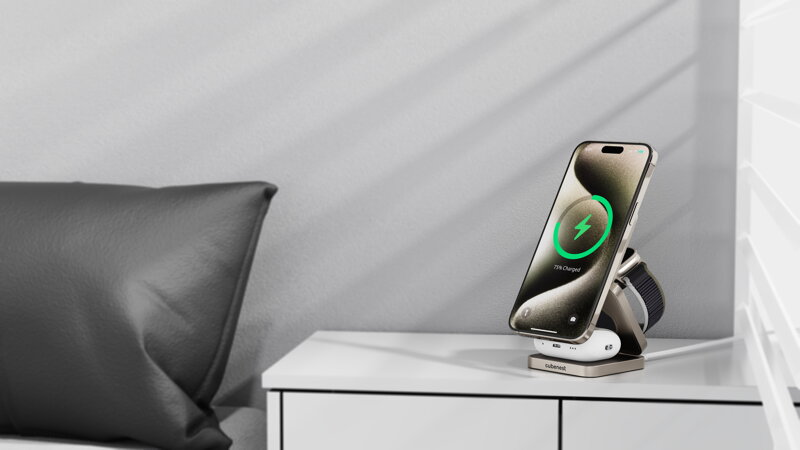 Cubenest Qi2.2 Składana magnetyczna bezprzewodowa ładowarka 3w1 SQ312 Pro tytan