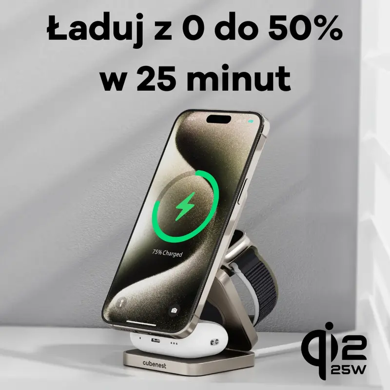 Cubenest Qi2.2 Składana magnetyczna bezprzewodowa ładowarka 3w1 SQ312 Pro tytan