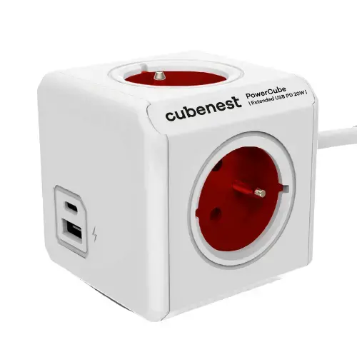 Cubenest PowerCube Extended USB A+C PD 20 W 1,5 m czerwona Cubenest PowerCube Extended USB A+C PD 20 W 1,5 m czerwona